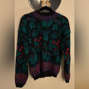 Floral Patterned Sweater - Black and Teal